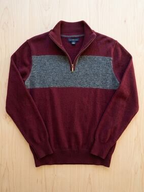 Club Room Mens Merino Wool Blend Sweater Small S Maroon Burgundy Colorblock Crew